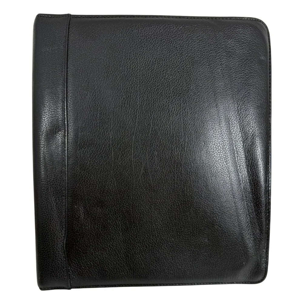 Vintage Franklin Quest Covey Classic Black Leather Large 7 Ring Zip Binder